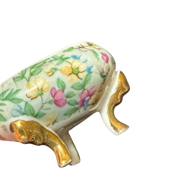 Vintage Floral Porcelain Jewelry Trinket Box With Lid & Gold Accents - Picture 5 of 5